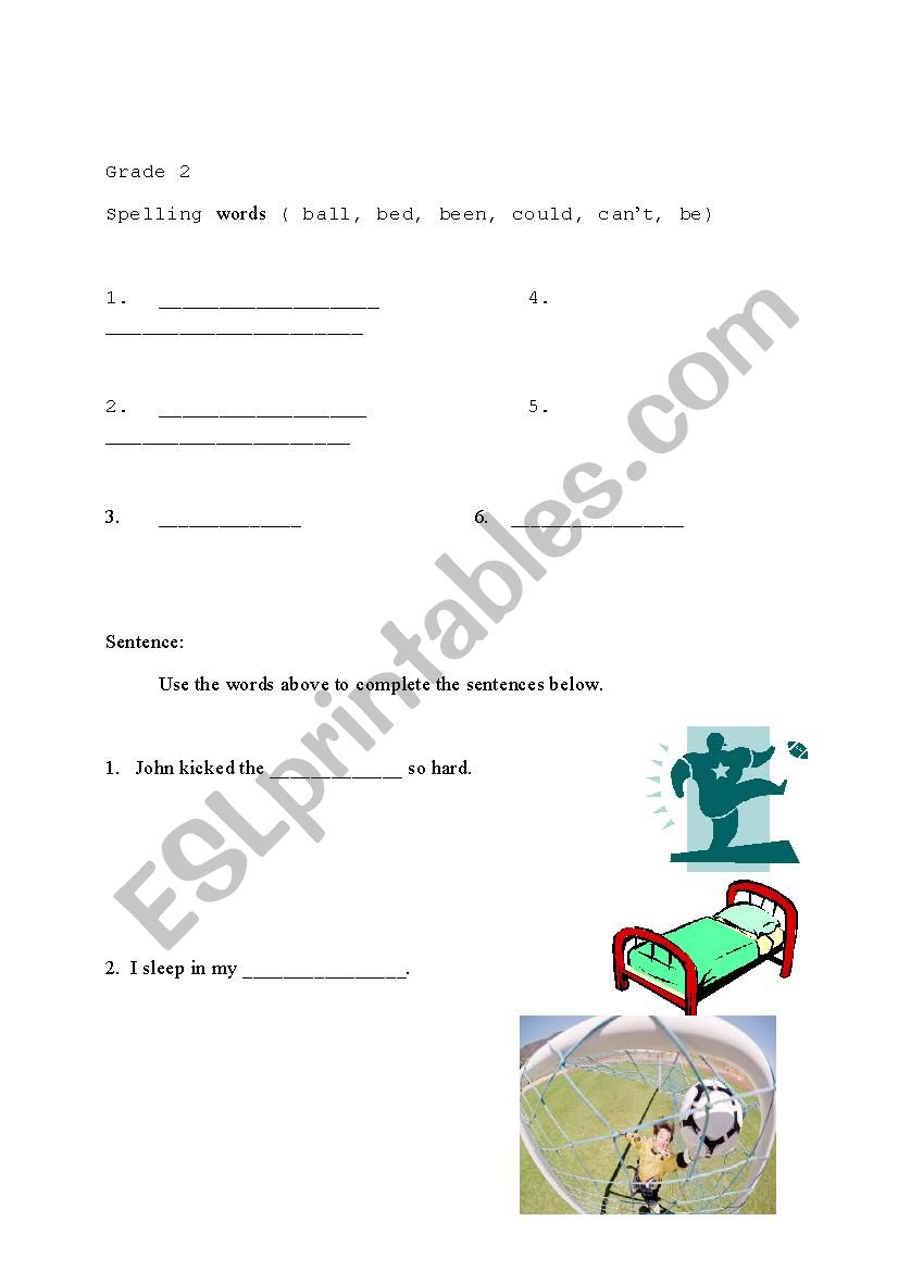 Spelling Words for Grade 2 worksheet