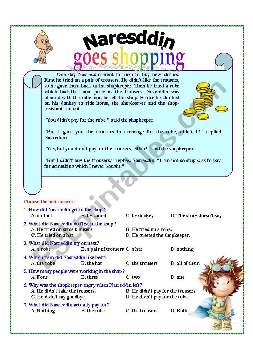 Naresddin goes shopping worksheet