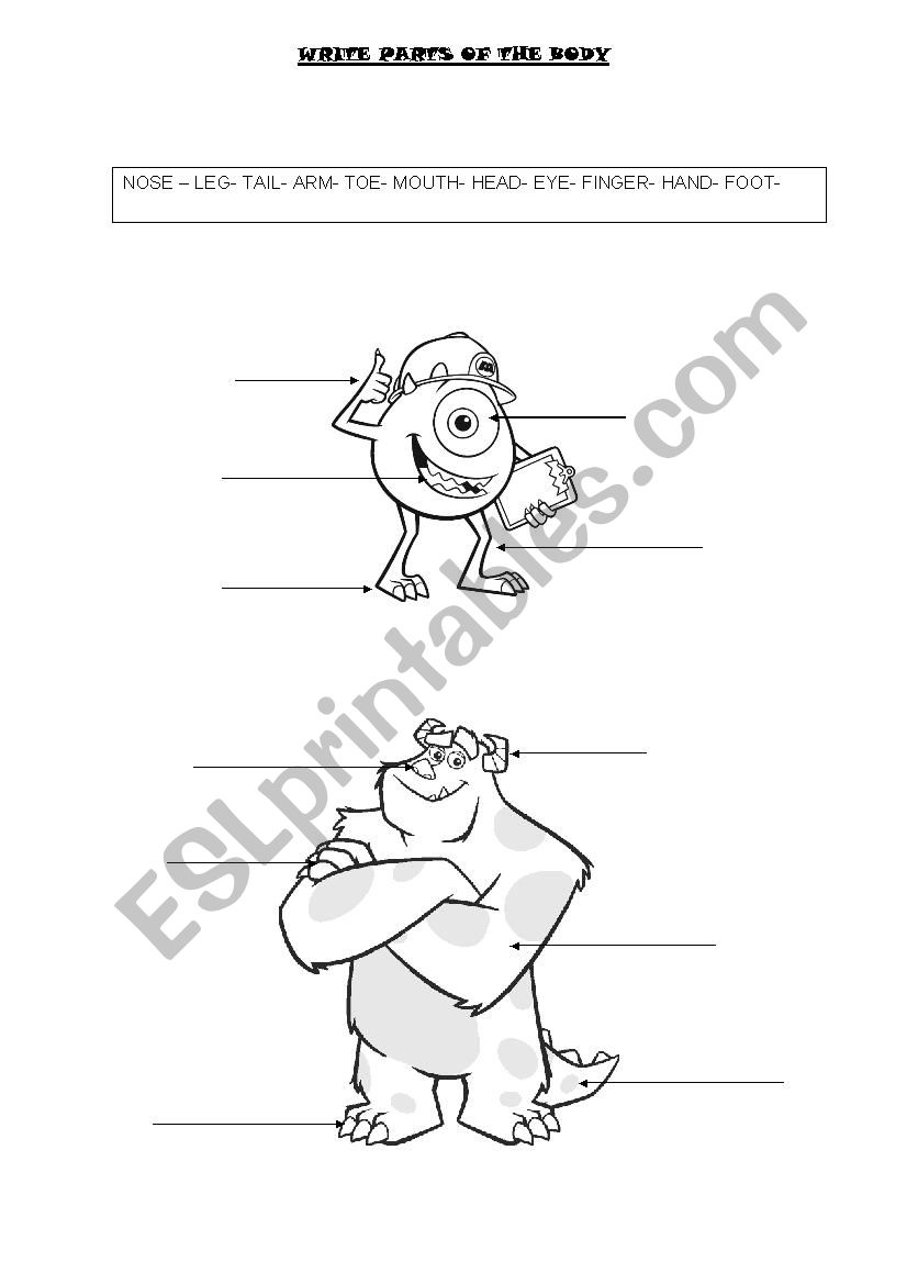 Parts of the body worksheet