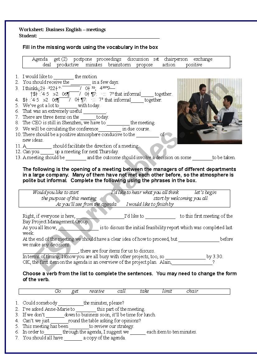 Business meeting worksheet