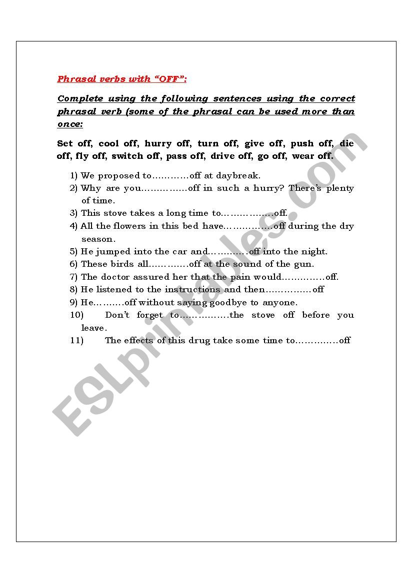 Pharsal Verbs with OFF worksheet