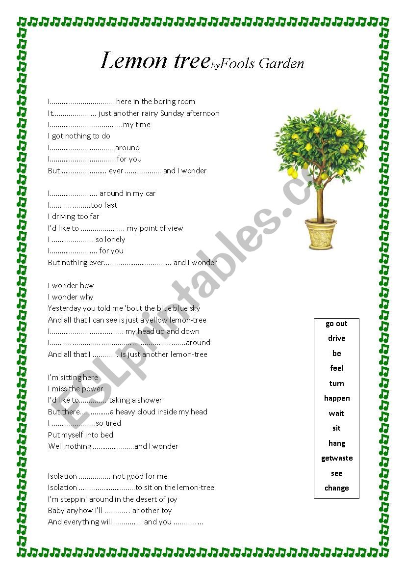 Lemon Tree lyrics worksheet worksheet