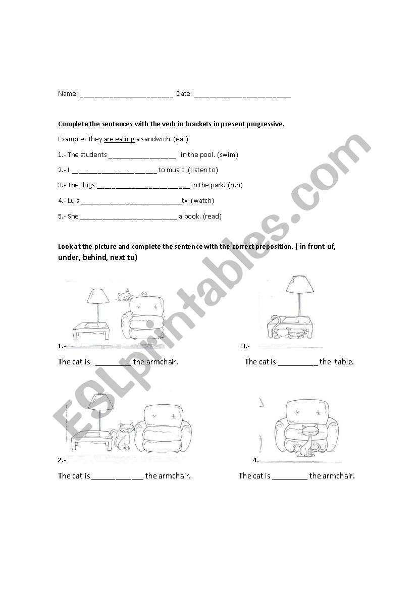 exercises: prepositions, present progressive and more.