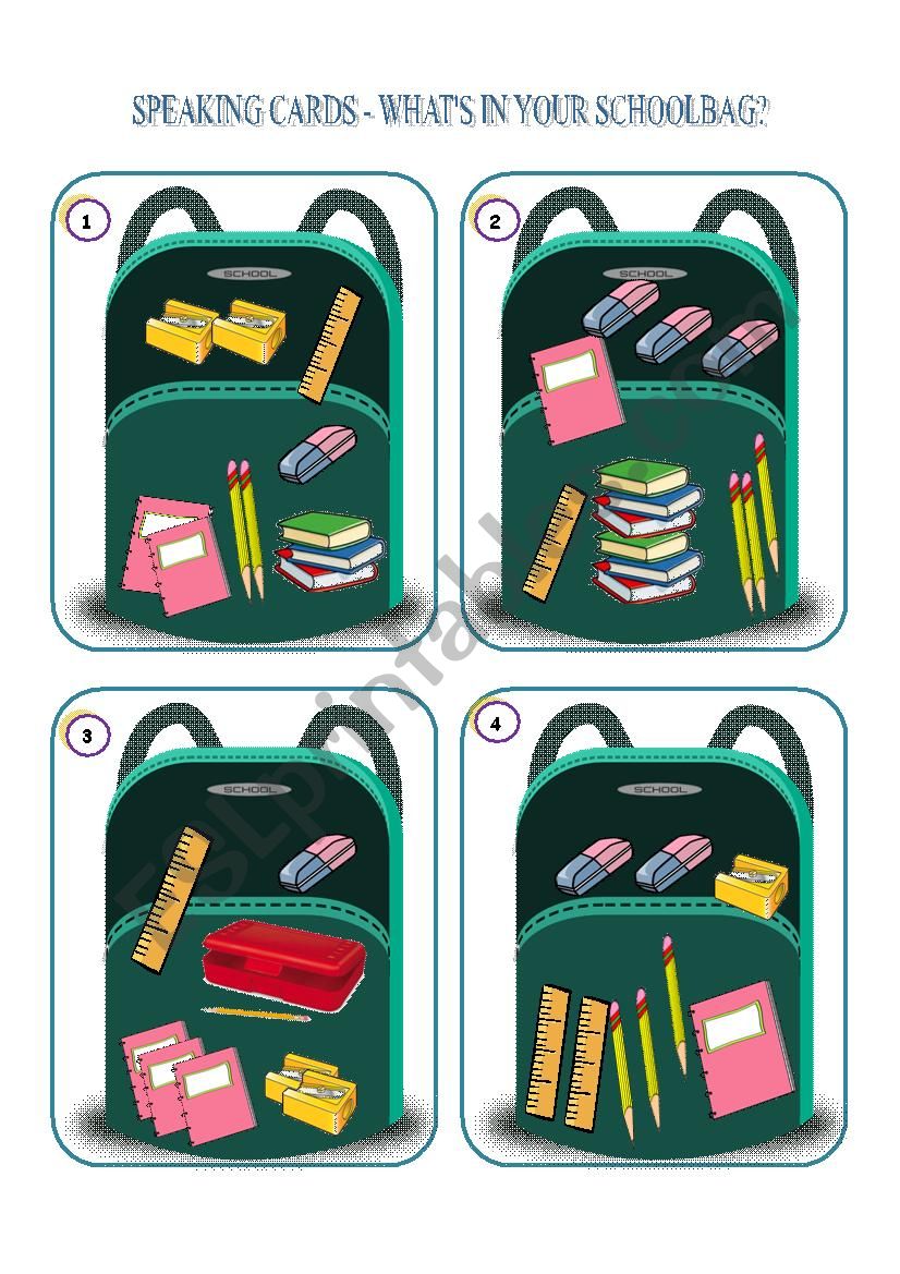 speaking cards - Whats in your schoolbag?