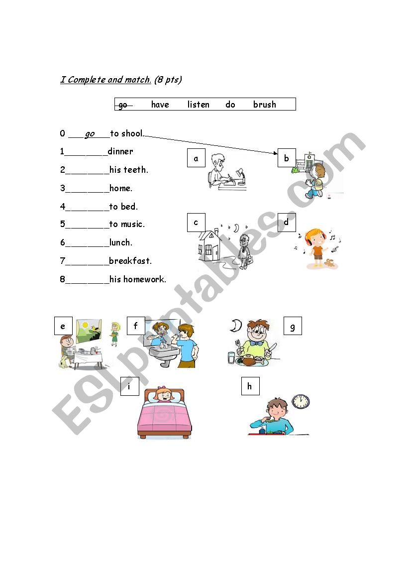 daily routines worksheet for elementary students