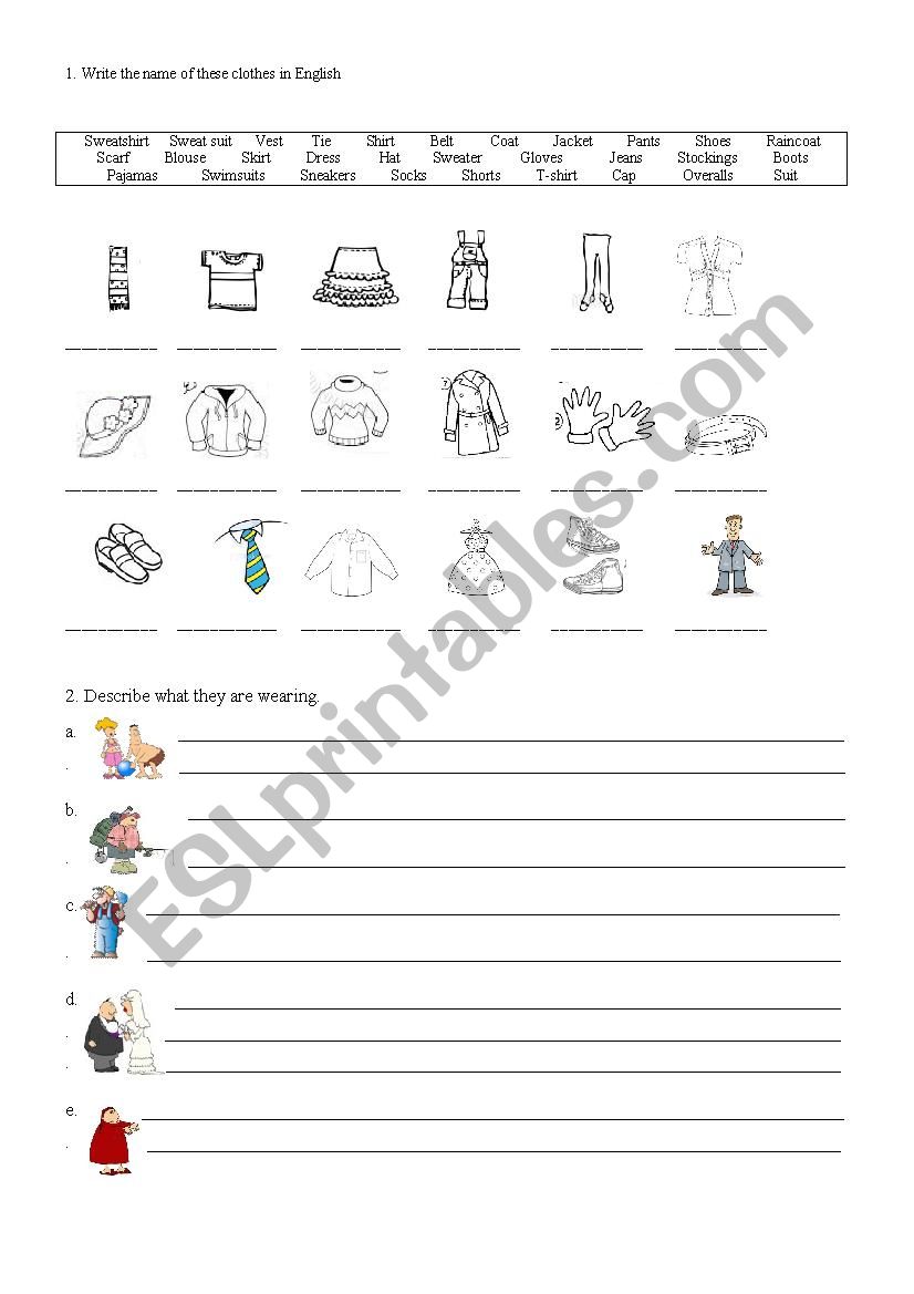 Clothes worksheet