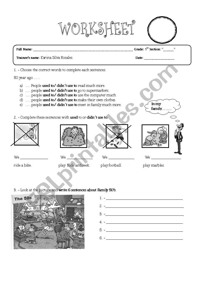 USED TO  worksheet