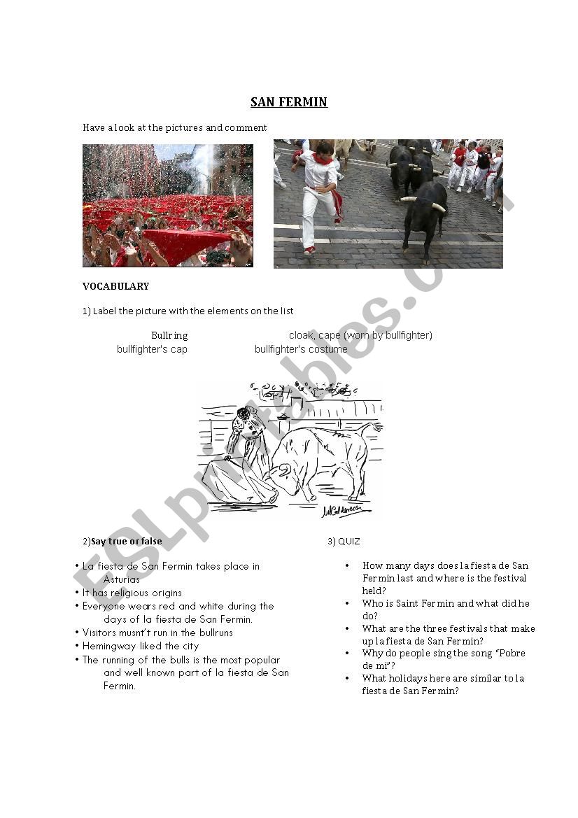san fermin worksheet