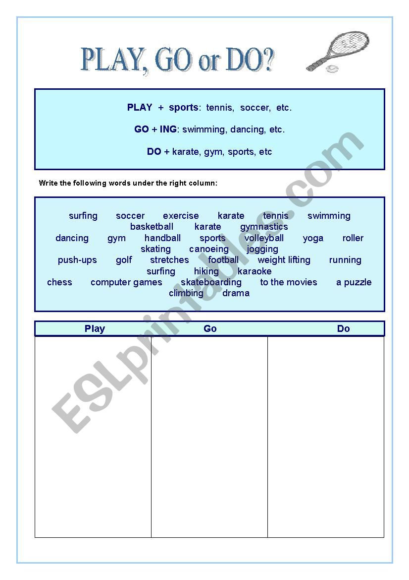 Play, Go or Do? worksheet