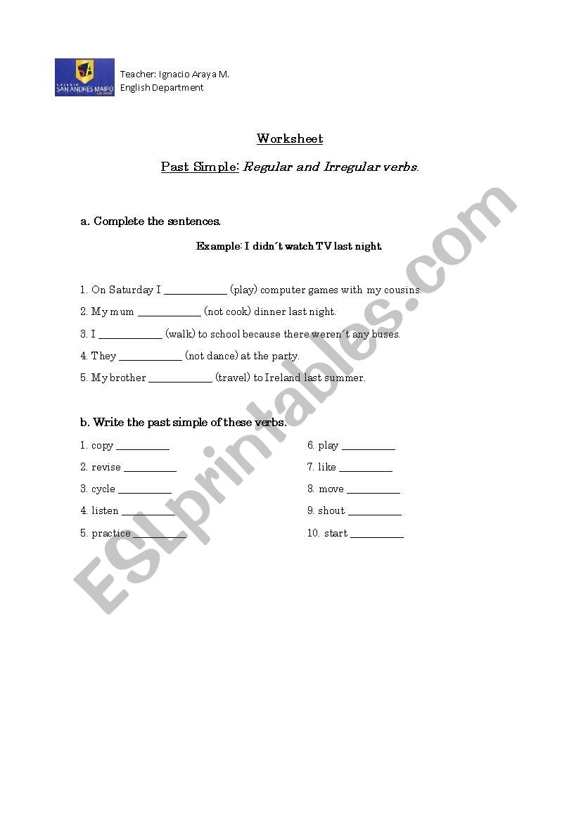 Simple Past practice worksheet