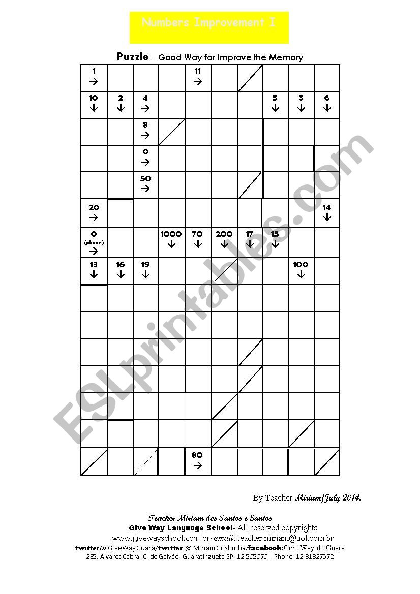 Puzzle- Numbers Improvement worksheet