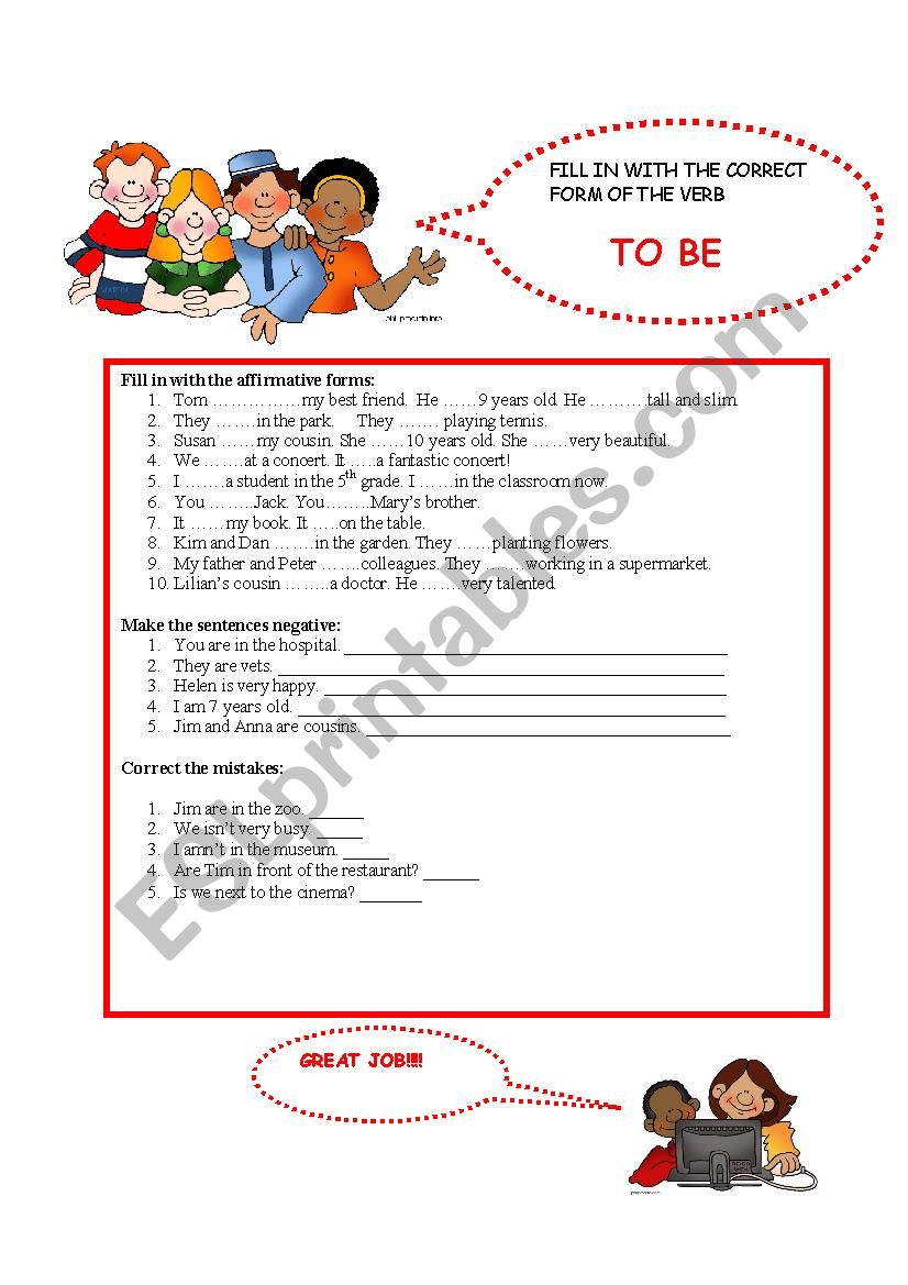 To Be worksheet