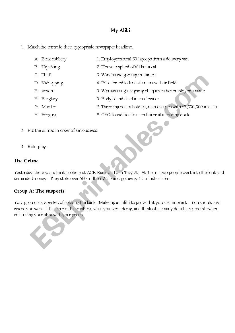 Bank Robbery worksheet