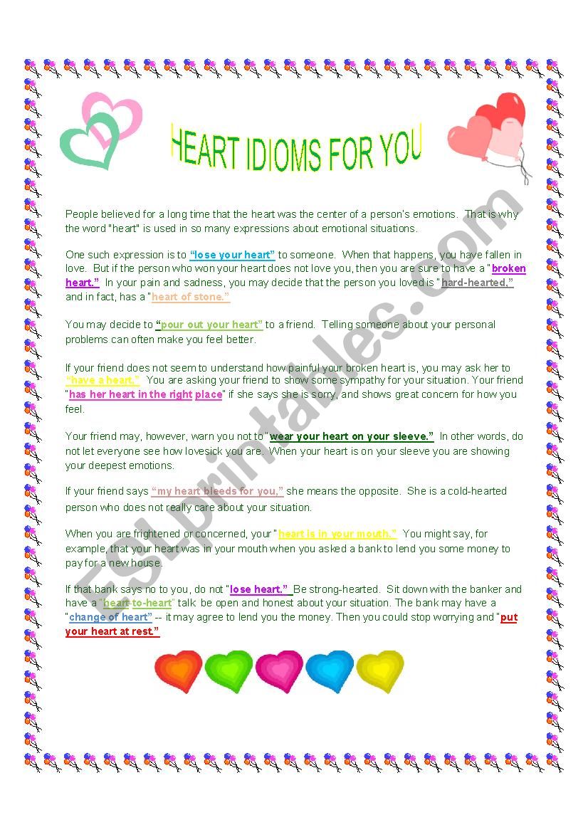 Heart Idioms For You worksheet