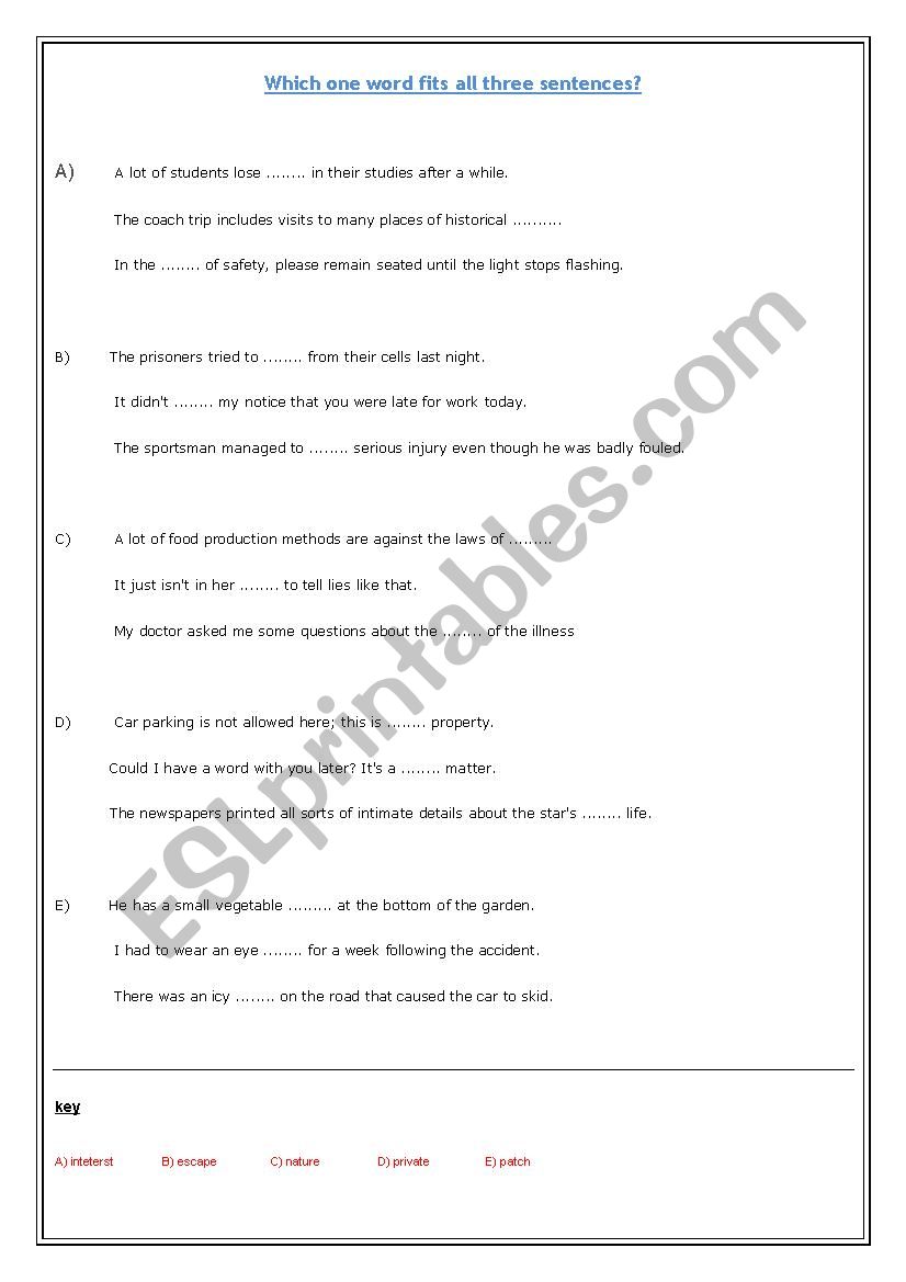 CAE- USE OF ENGLISH - GAPPED SENTENCES (3)