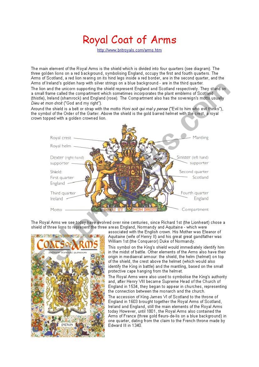 Royal Coat of Arms worksheet