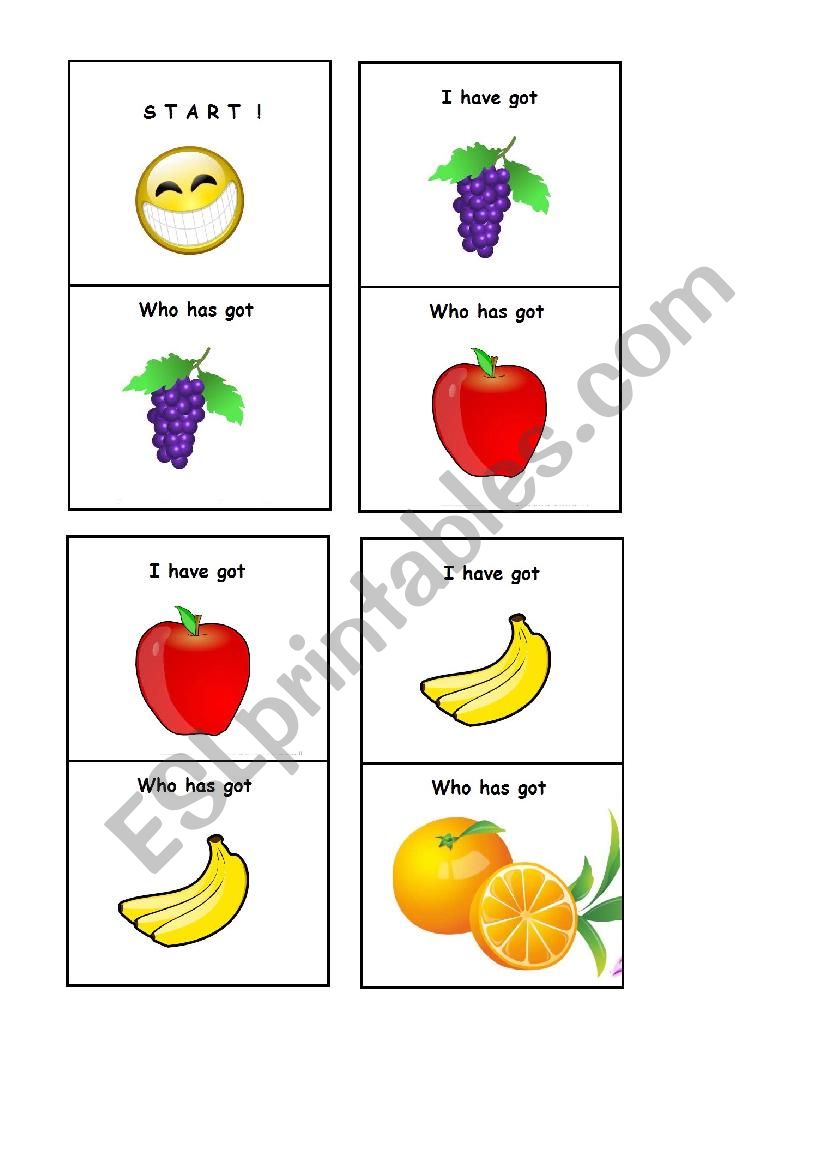 HAVE GOT food game worksheet