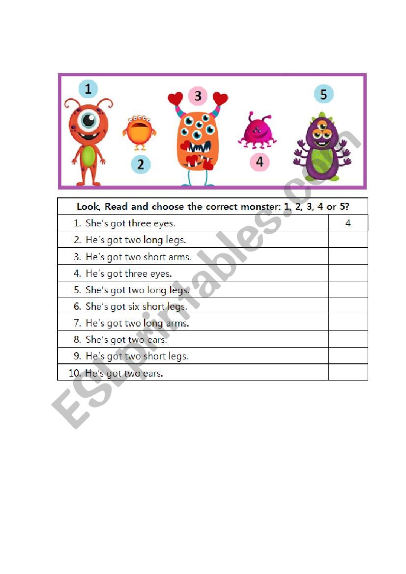 Has Got + Body parts worksheet