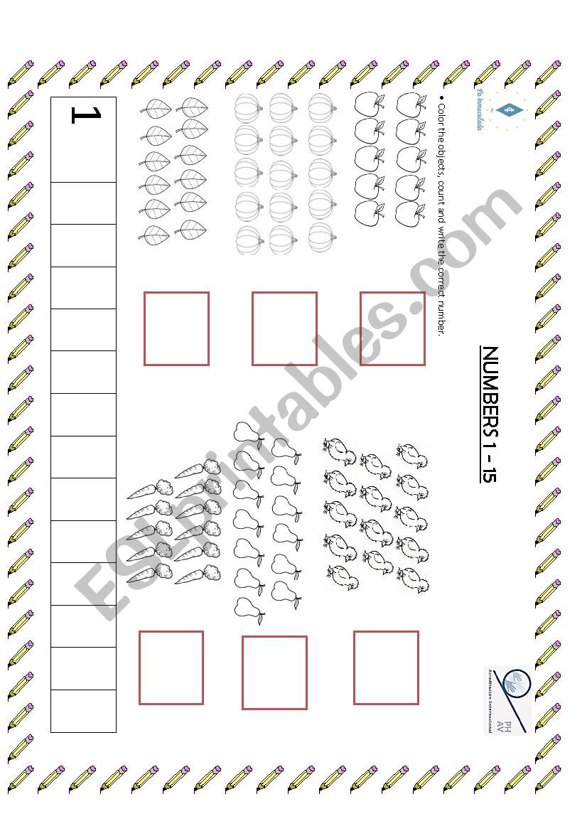 Numbers 1-15 worksheet