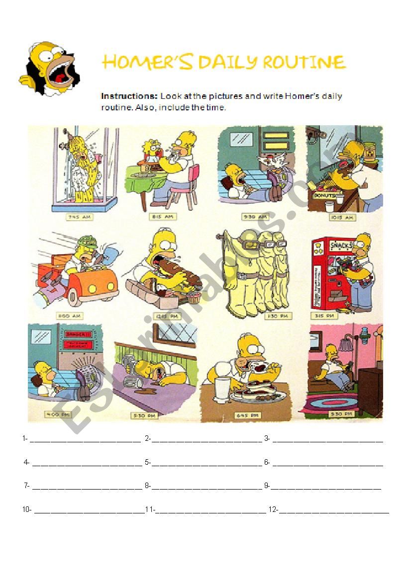 Homers Daily Routine  worksheet