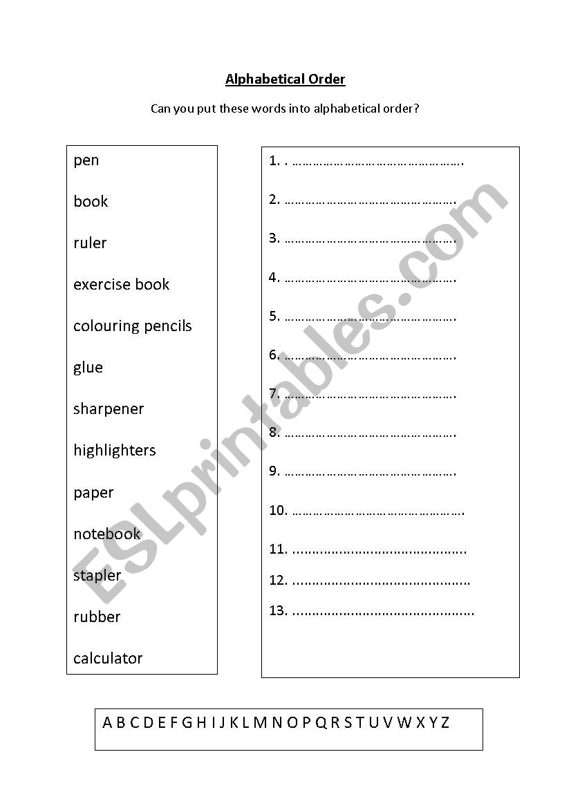 alphabetical order worksheet