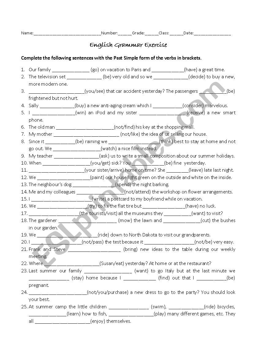 Past Simple worksheet