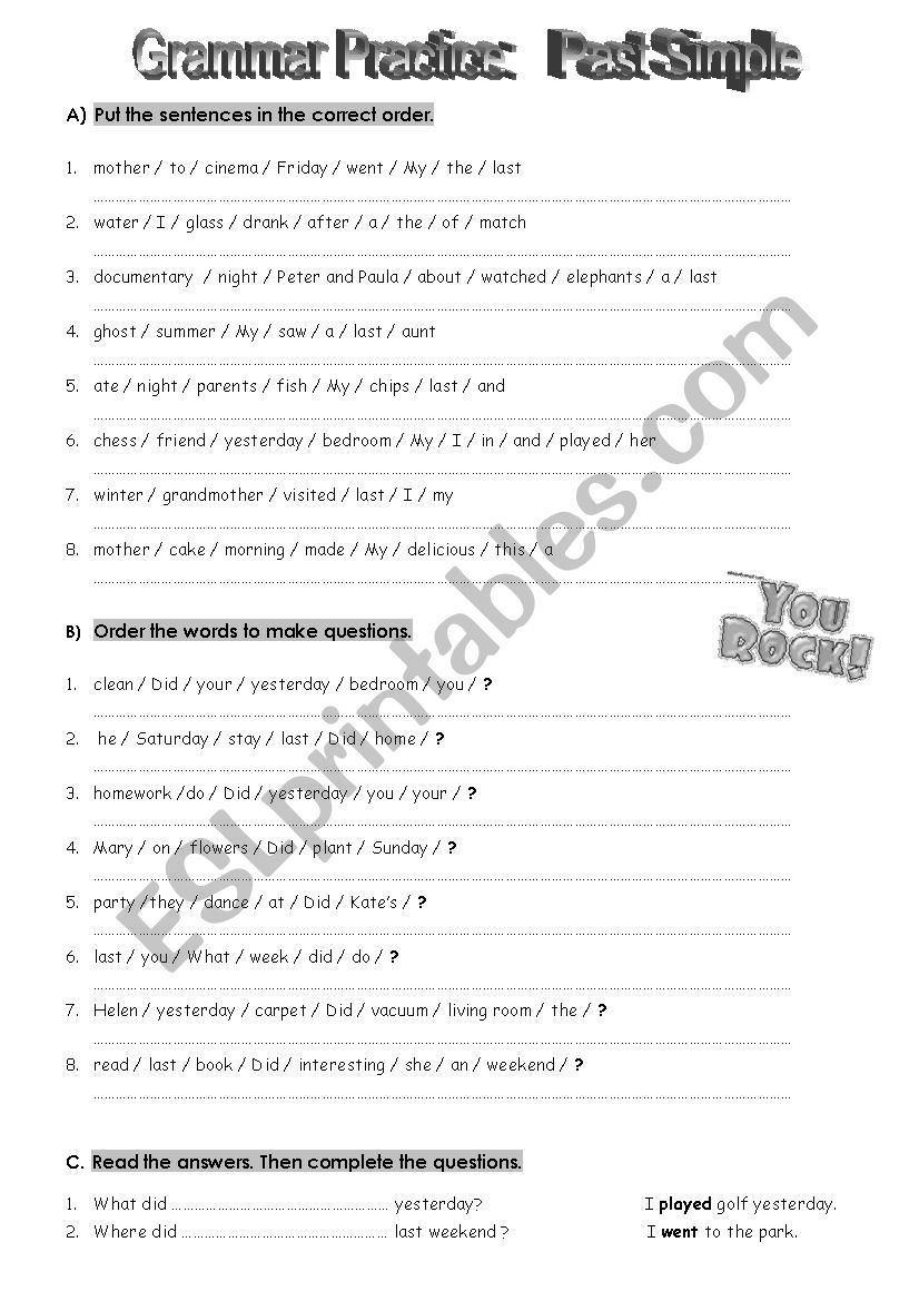 Simple Past - Grammar Practice Worksheet 