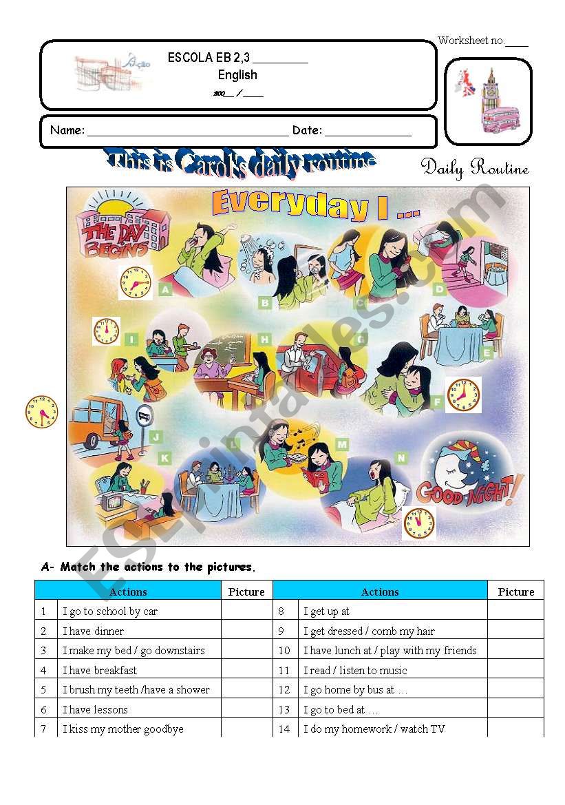 This is Carols daily routine worksheet