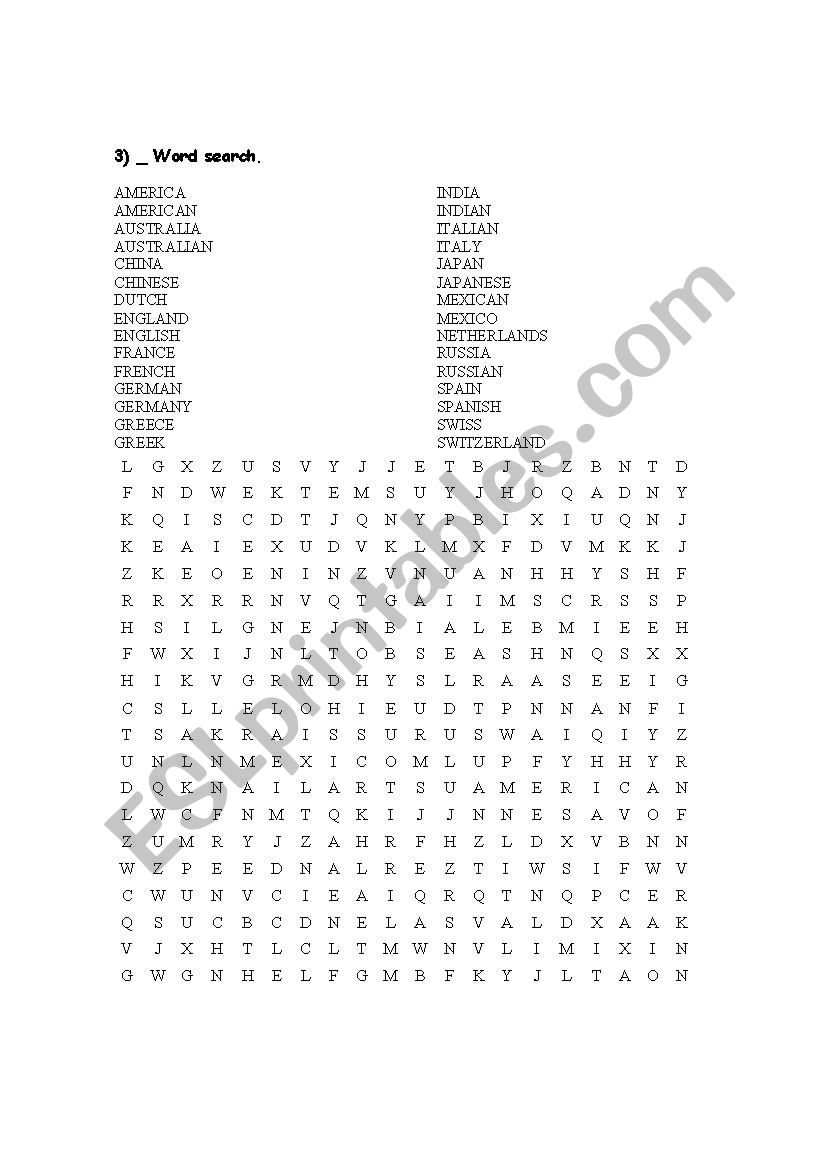 Countries and Nationalities worksheet