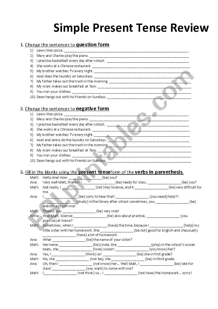 Simple present tense exercises