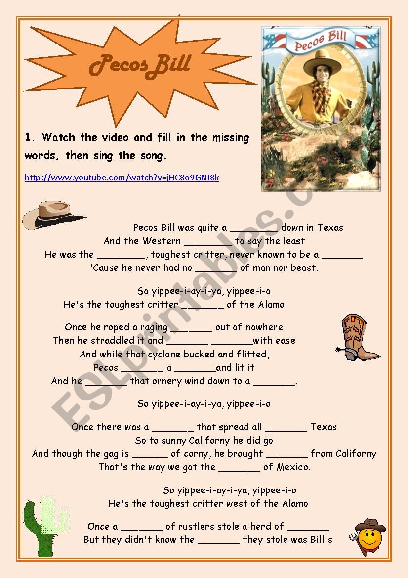 Pecos Bill worksheet