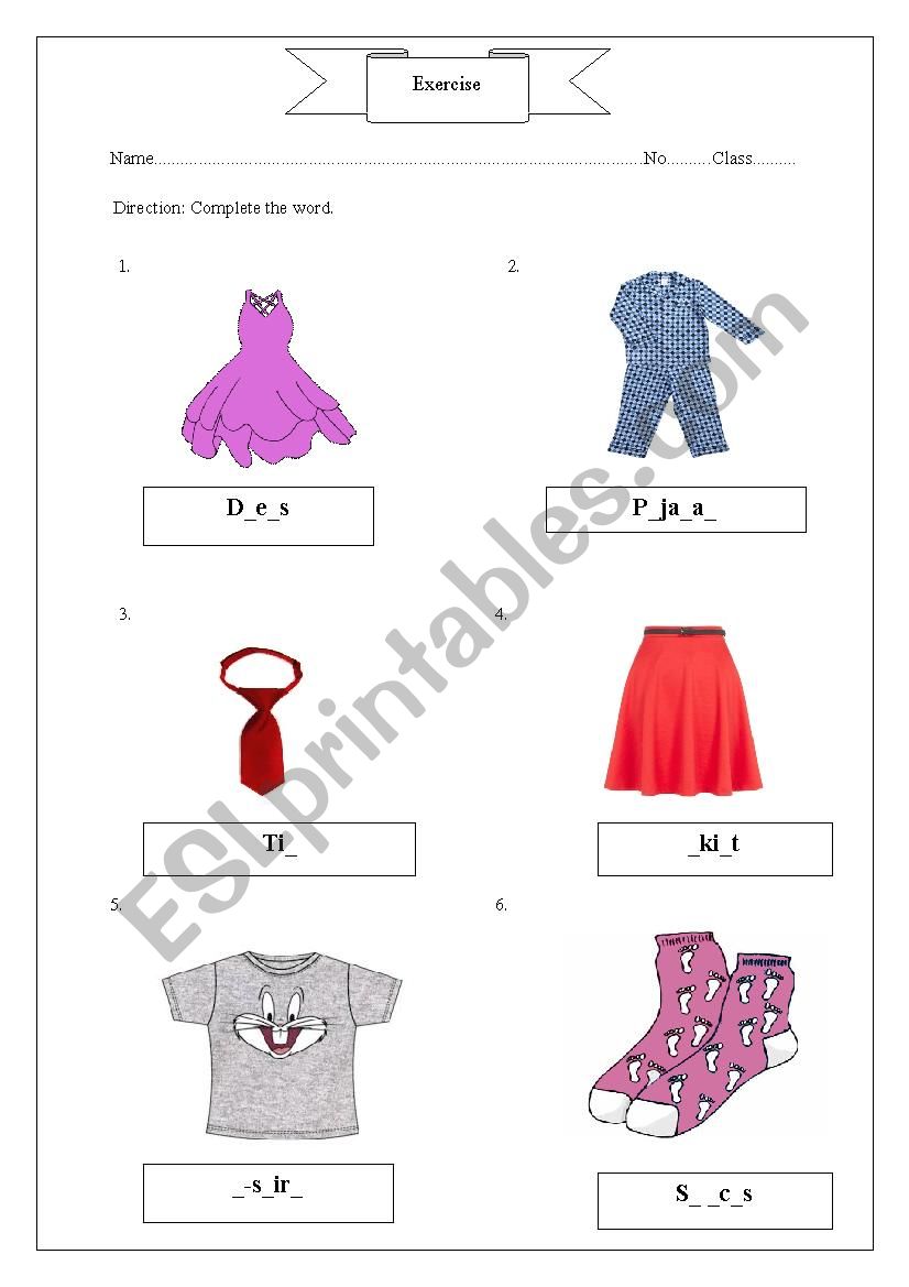 Clothes worksheet