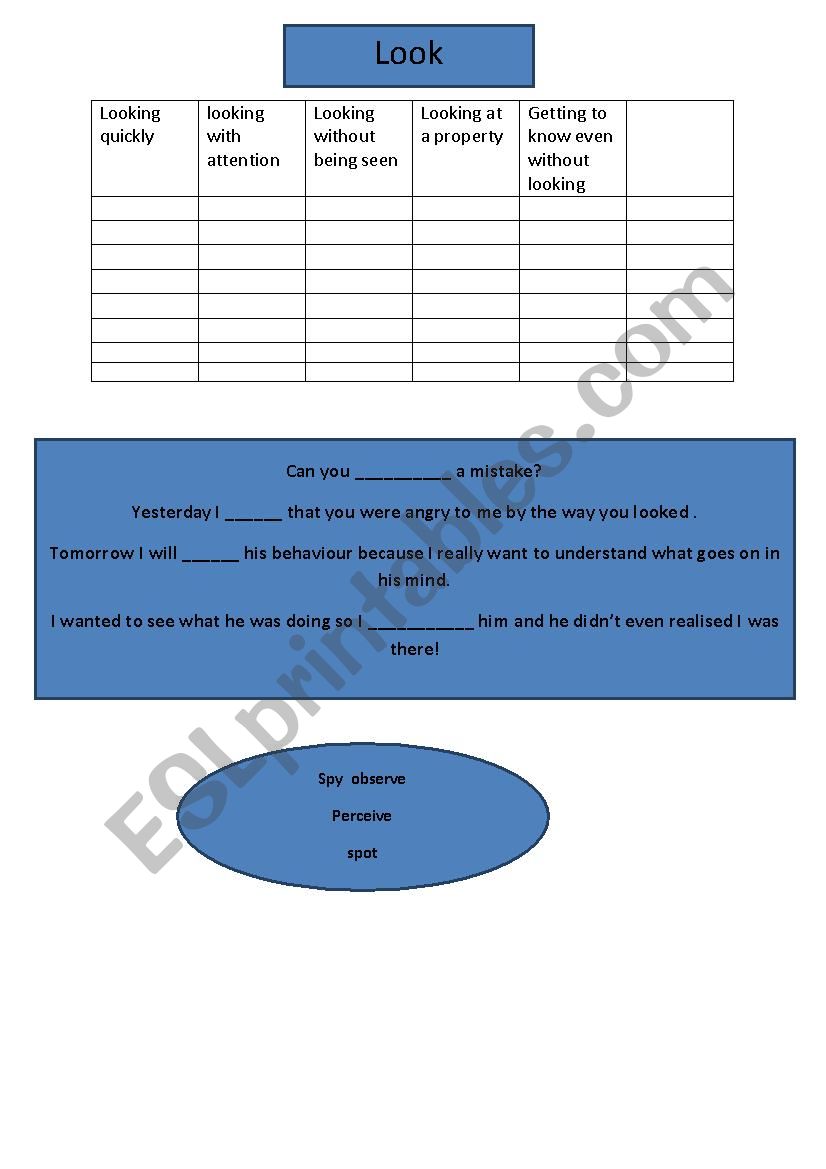 Synonyms Look, See, Watch worksheet