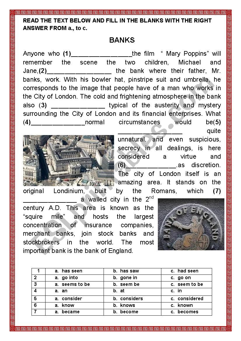 BANKS worksheet