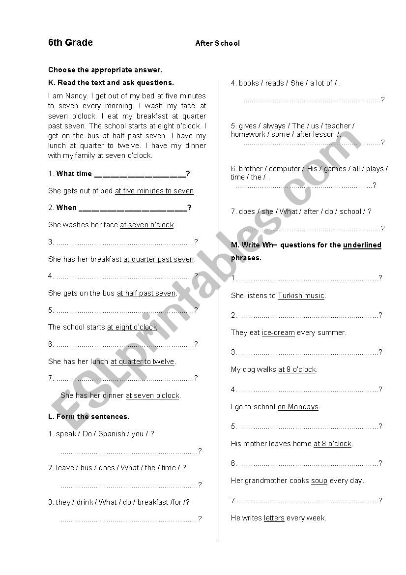 After School 4 worksheet