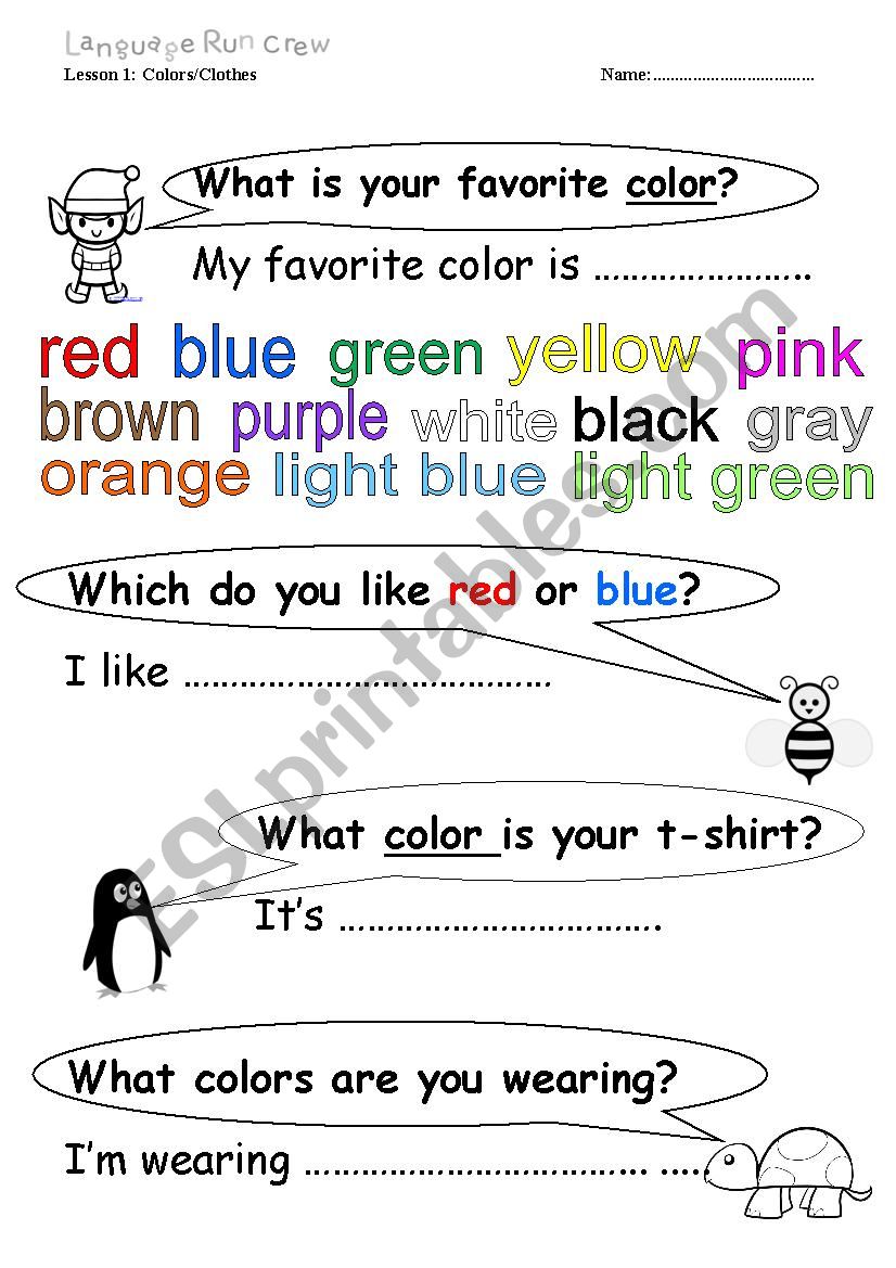 Colors worksheet