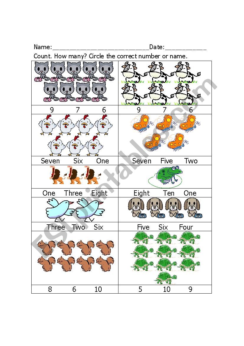 Counting worksheet