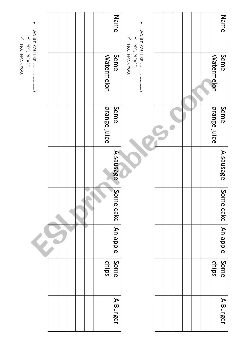 WOULD YOU LIKE..... worksheet