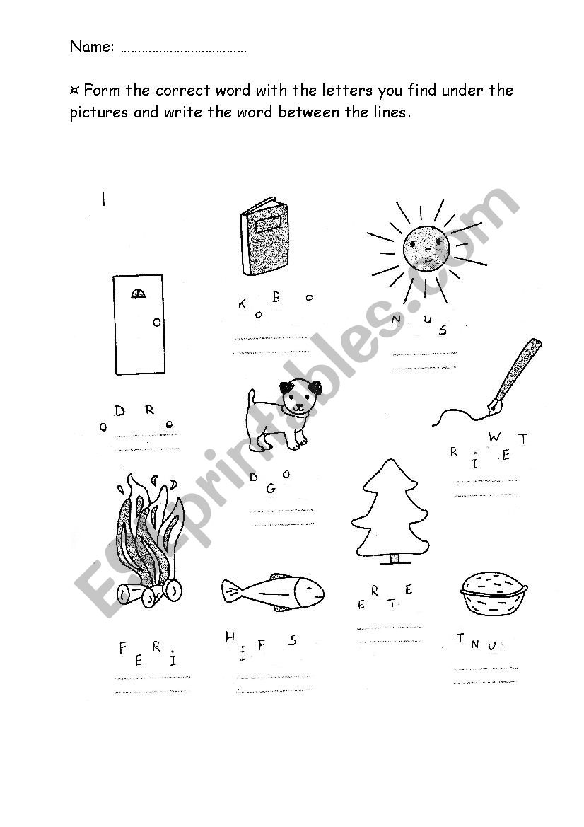 Scrambled words worksheet