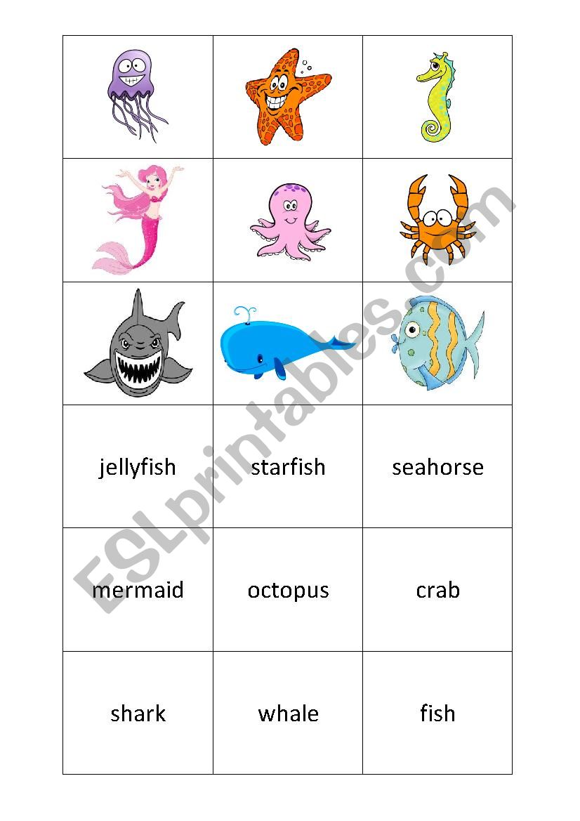 in the sea memory game worksheet