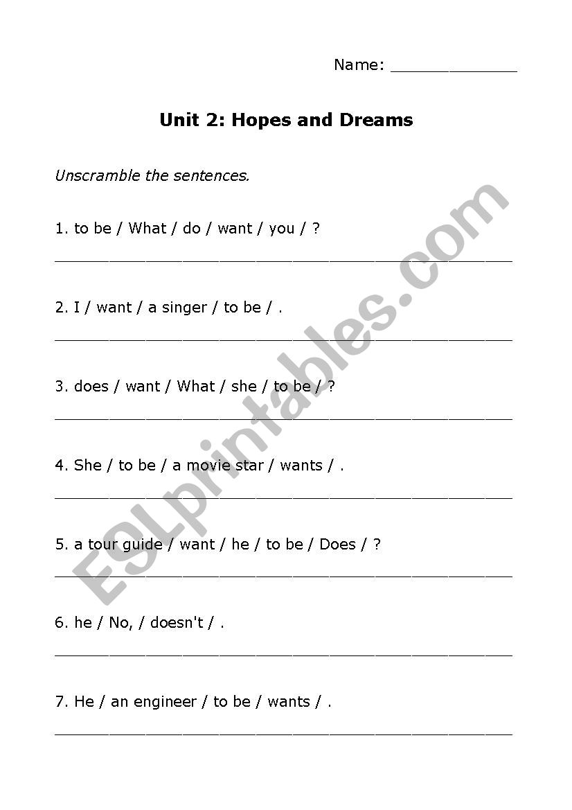 LetÂ´s Go 4, Unit 2: Hopes and Dreams - Sentence Scramble