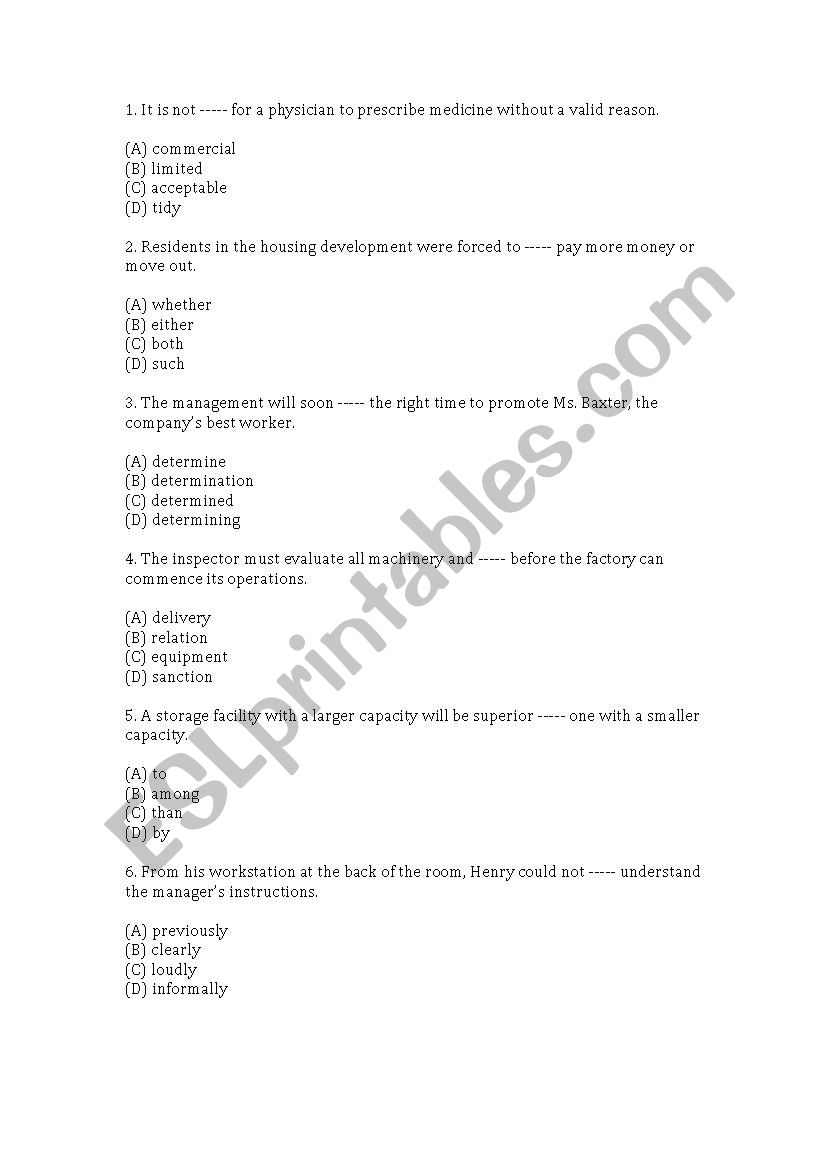 TOEIC practice worksheet