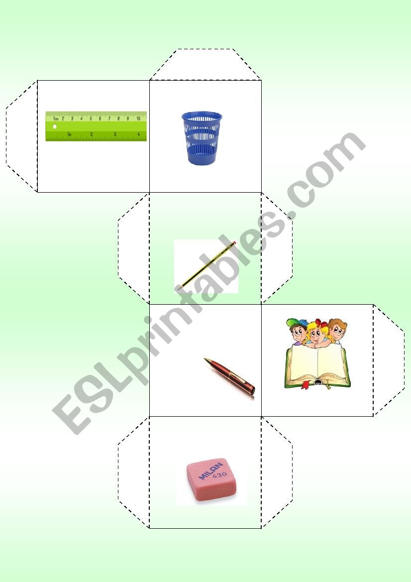 SCHOOL  OBJECTS  DICE  GAME worksheet