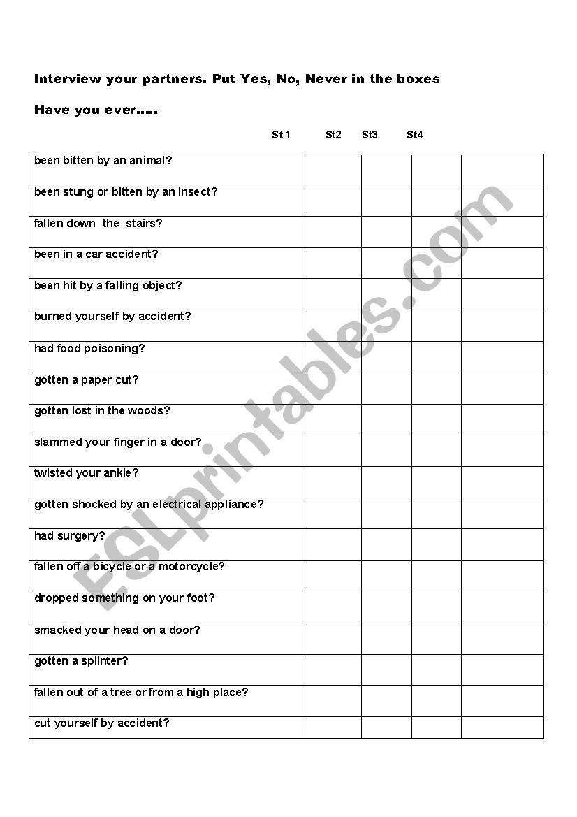 Present Perfect Survey worksheet