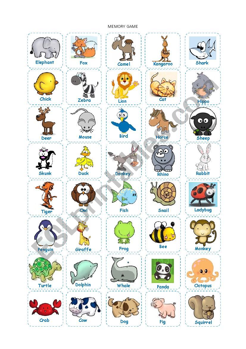 Animals Memory Game worksheet