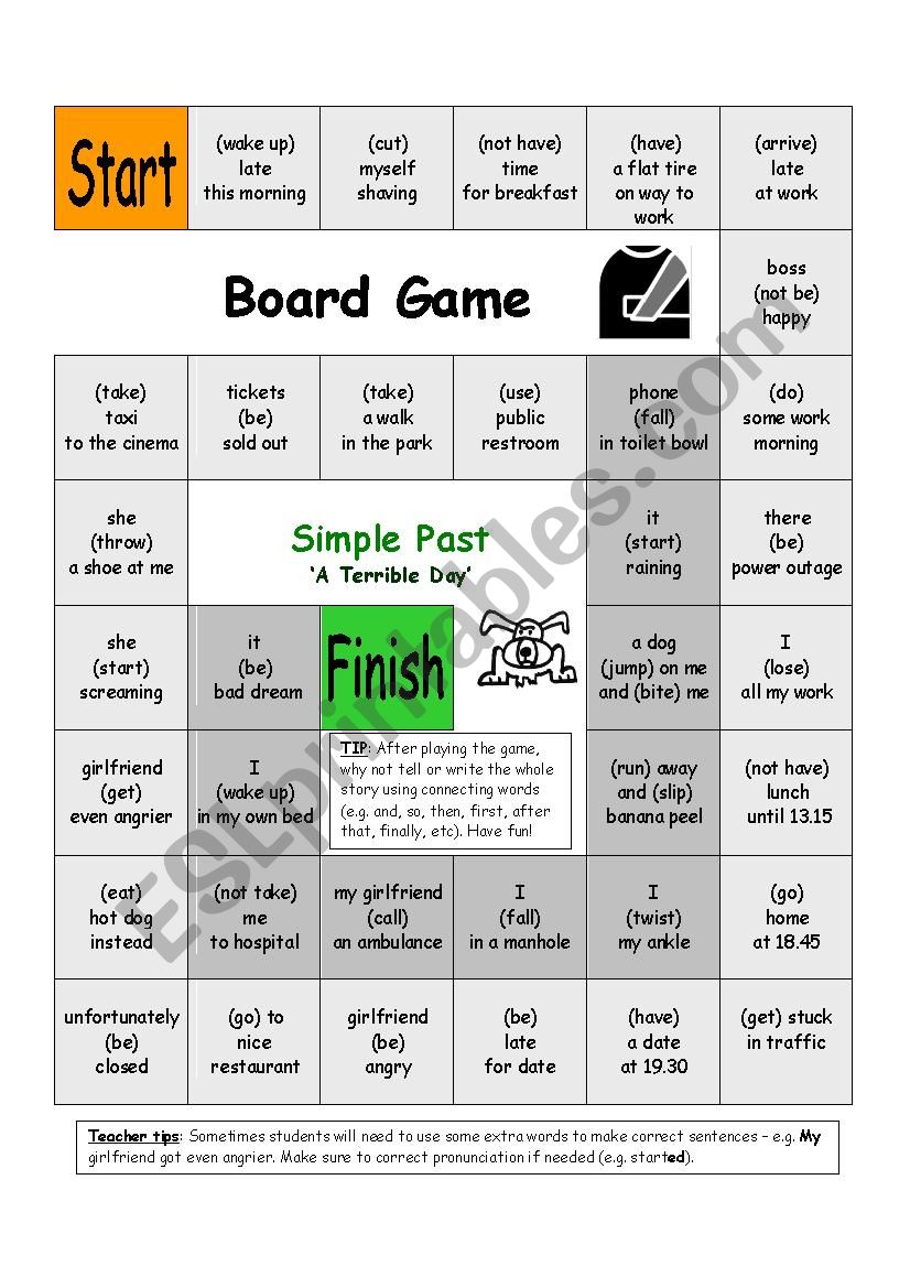 past simple boad game worksheet