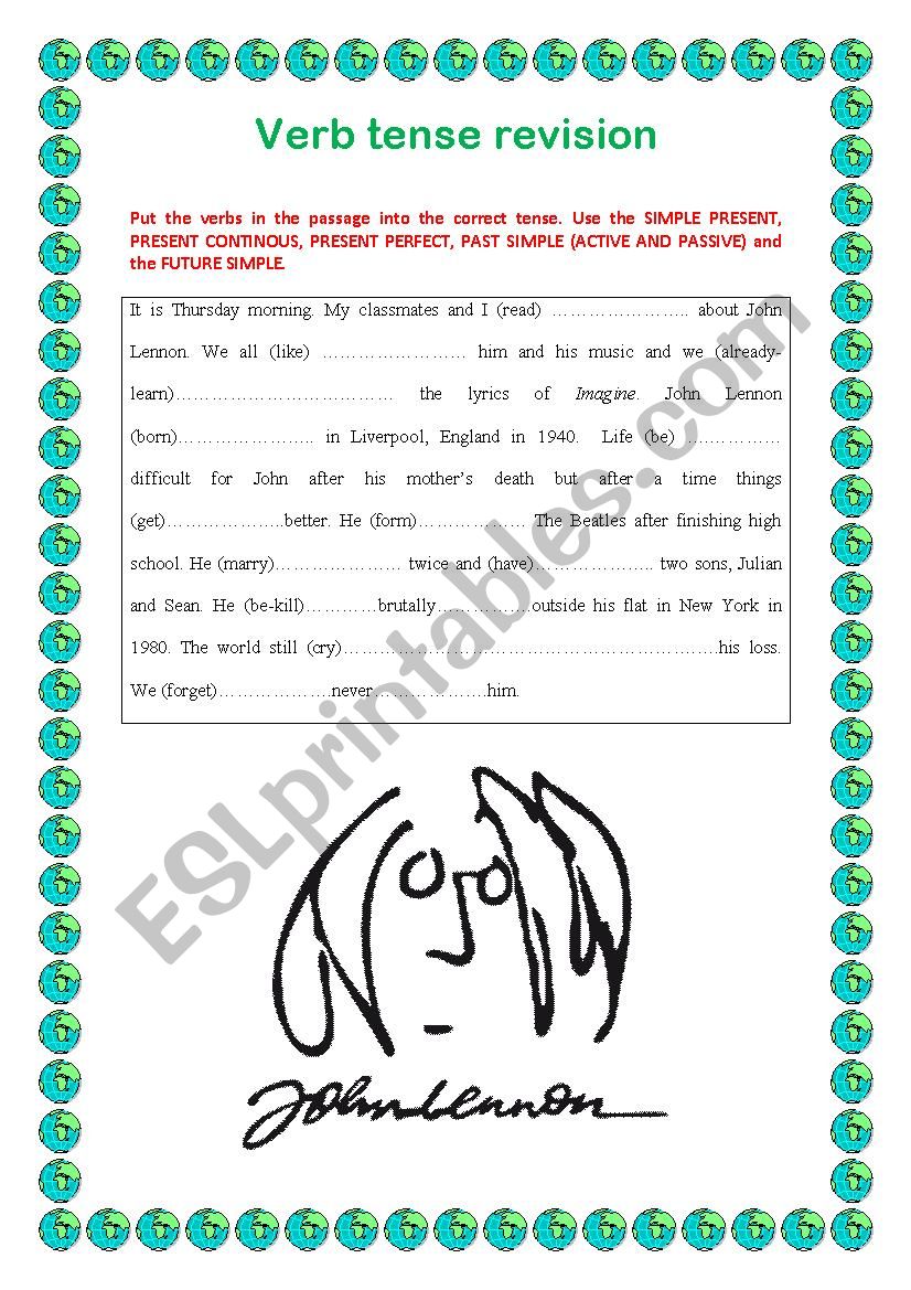 Verb Tense Revision worksheet