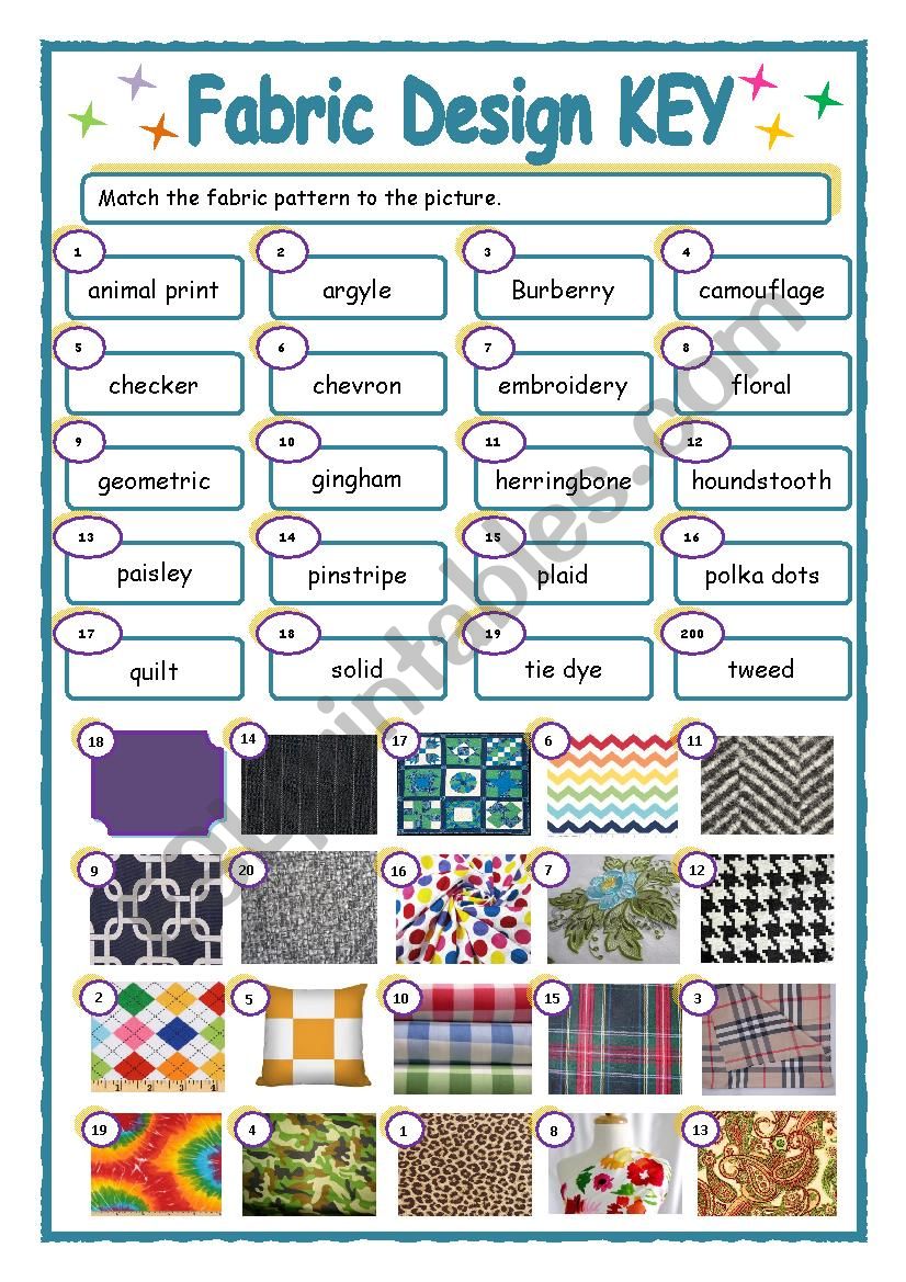 Fashion design matching - esl worksheet by shakespearegroupie
