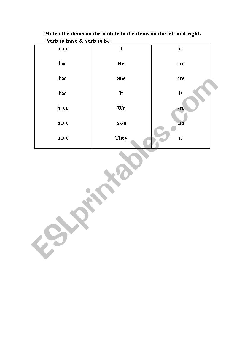 Verb to have & Verb to be worksheet