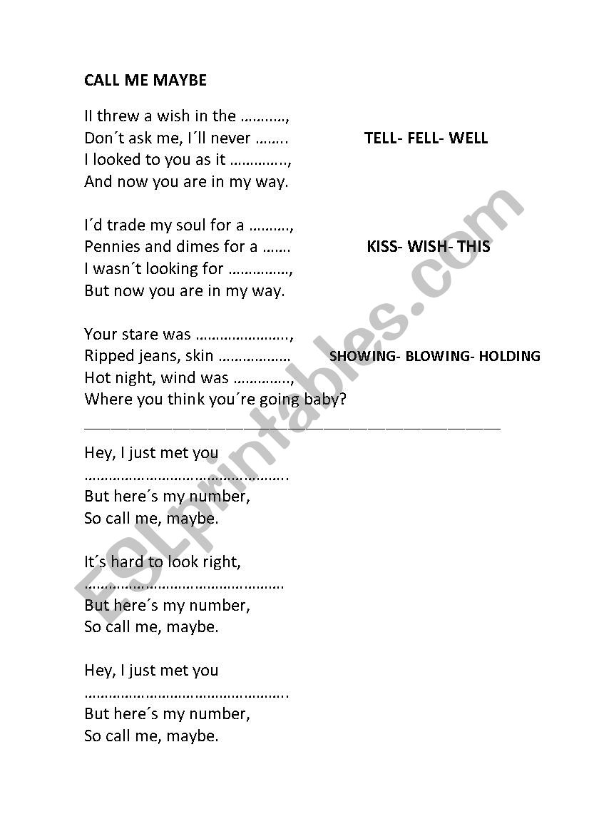 Call me maybe worksheet